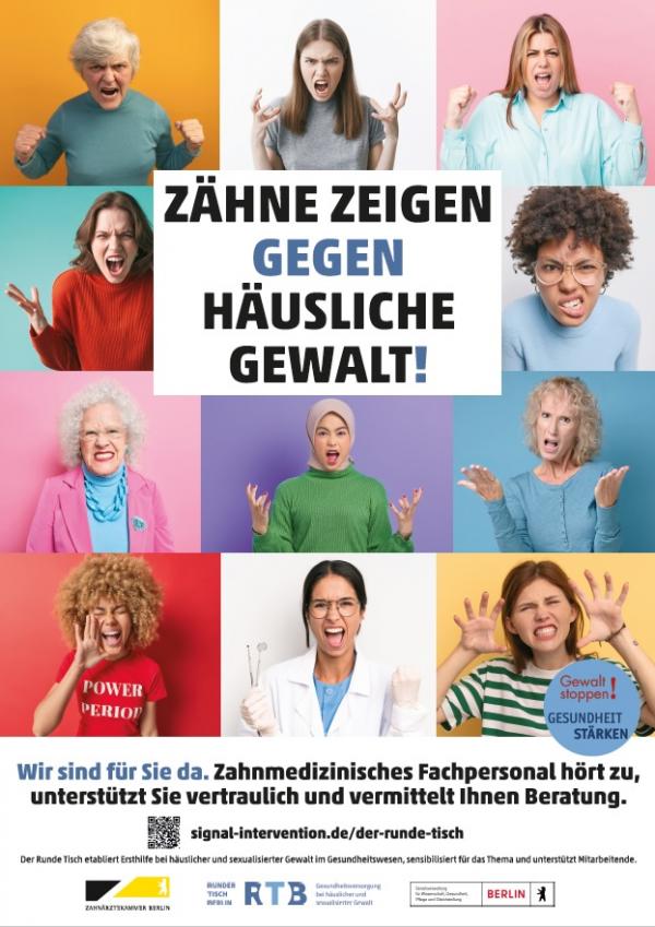 Plakat für Zahnärzt*innen - Zähne zeigen gegen Gewalt
