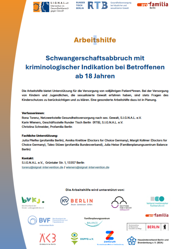 Deckblatt der Arbeitshilfe Schwangerschaftsabbruch nach Vergewaltigung